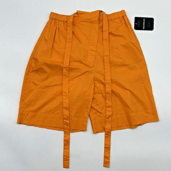 NICHOLAS Talitha Size 2 Wildflower Orange Cotton High Waisted Wrap Belt Shorts - Picture 2 of 11